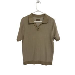 HB Knitwear Men's Large Khaki Short Sleeve Button Up V-Neck Pullover Sweater